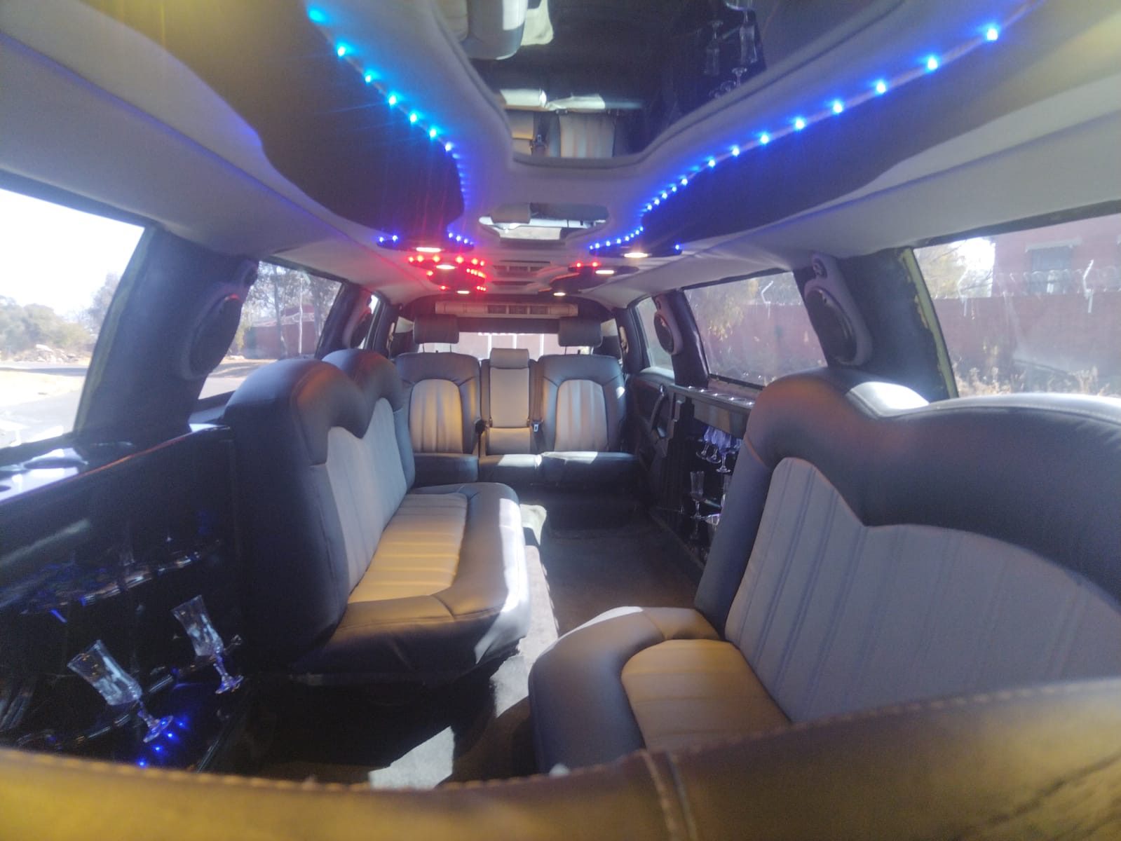 LED lounge lighting and bar inside the Audi Q7 stretch limo